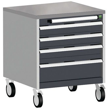 Mobilní zásuvková skříň Bott Cubio, 79 x 65 x 65 cm, 4 zásuvky, linoleum, šedá-antracit