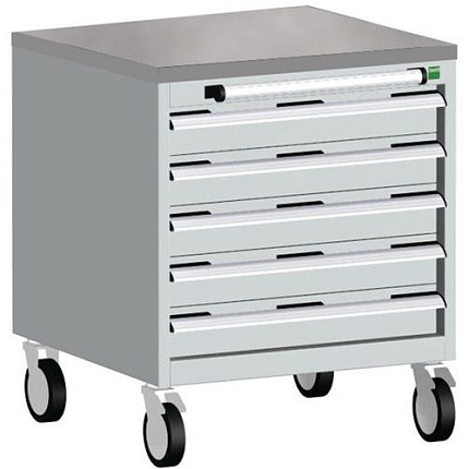 Mobilní zásuvková skříň Bott Cubio, 79 x 65 x 65 cm, 5 zásuvek, linoleum, šedá-šedá