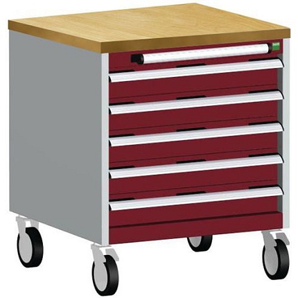 Mobilní zásuvková skříň Bott Cubio, 79 x 65 x 65 cm, 5 zásuvek, multiplex, šedá-červená