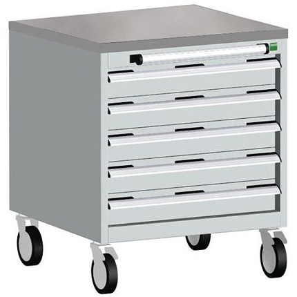 Mobilní zásuvková skříň Bott Cubio, 79 x 65 x 65 cm, 5 zásuvek, linoleum, šedá-modrá