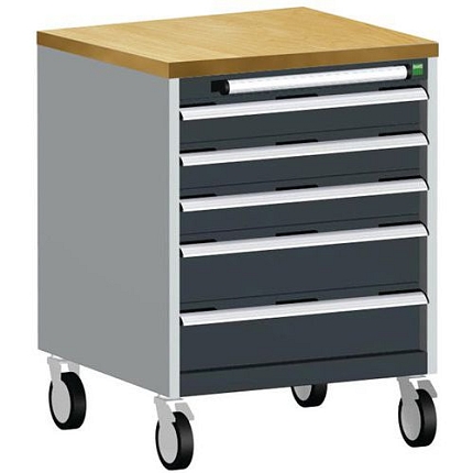 Mobilní zásuvková skříň Bott Cubio, 89 x 65 x 65 cm, 5 zásuvek, multiplex, šedá-antracit