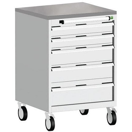 Mobilní zásuvková skříň Bott Cubio, 99 x 65 x 65 cm, 5 zásuvek, linoleum, šedá-šedá