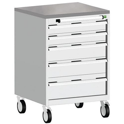 Mobilní zásuvková skříň Bott Cubio, 99 x 65 x 65 cm, 5 zásuvek, linoleum, šedá-modrá