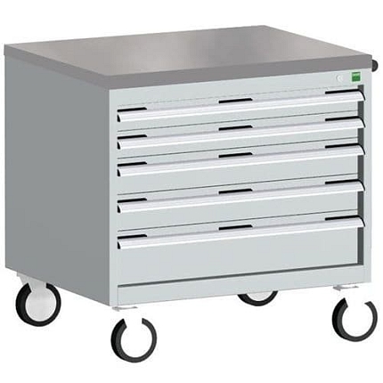 Mobilní zásuvková skříň Bott Cubio, 79 x 80 x 65 cm, 5 zásuvek, linoleum, šedá-šedá