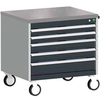 Mobilní zásuvková skříň Bott Cubio, 79 x 80 x 65 cm, 5 zásuvek, linoleum, šedá-antracit