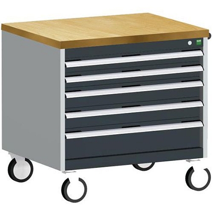 Mobilní zásuvková skříň Bott Cubio, 79 x 80 x 65 cm, 5 zásuvek, multiplex, šedá-antracit