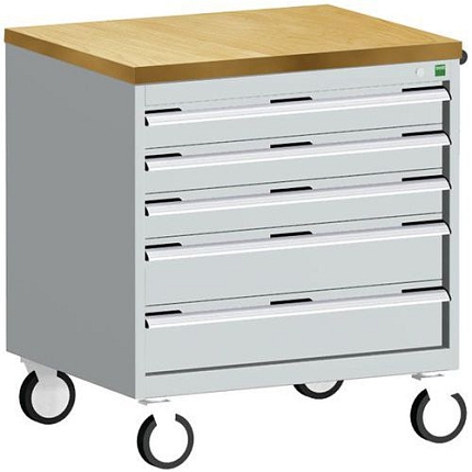 Mobilní zásuvková skříň Bott Cubio, 89 x 80 x 65 cm, 5 zásuvek, multiplex, šedá-modrá