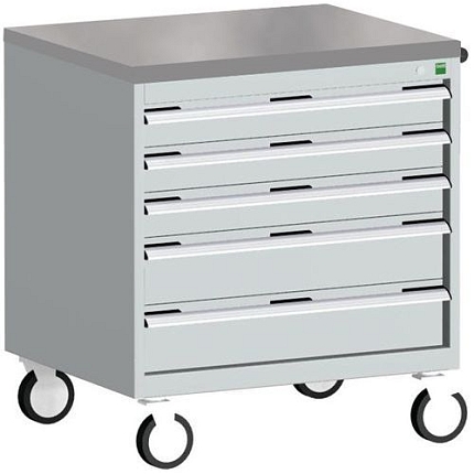 Mobilní zásuvková skříň Bott Cubio, 89 x 80 x 65 cm, 5 zásuvek, linoleum, šedá-modrá