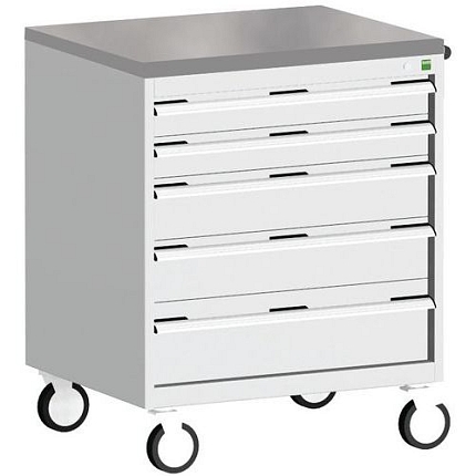 Mobilní zásuvková skříň Bott Cubio, 99 x 80 x 65 cm, 5 zásuvek, linoleum, šedá-šedá