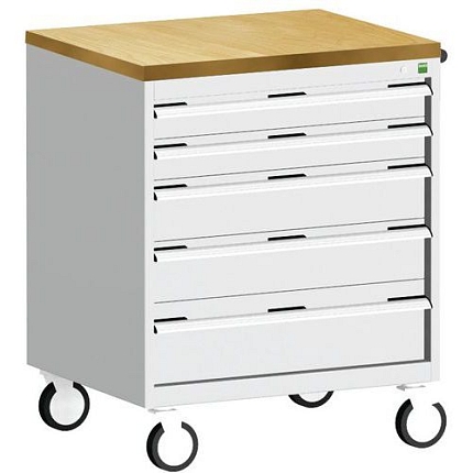 Mobilní zásuvková skříň Bott Cubio, 99 x 80 x 65 cm, 5 zásuvek, multiplex, šedá-modrá