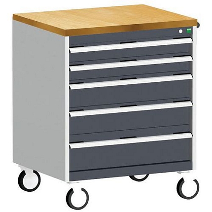 Mobilní zásuvková skříň Bott Cubio, 99 x 80 x 65 cm, 5 zásuvek, multiplex, šedá-antracit