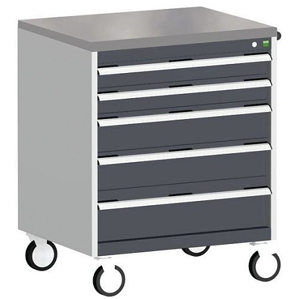 Mobilní zásuvková skříň Bott Cubio, 99 x 80 x 65 cm, 5 zásuvek, linoleum, šedá-antracit