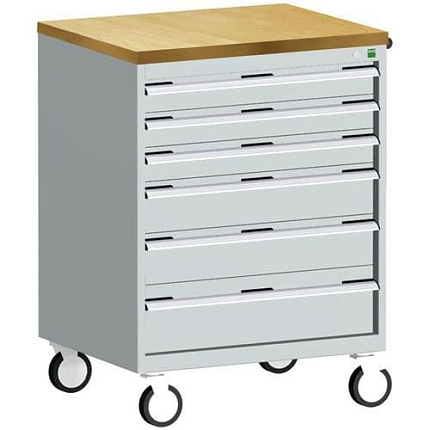 Mobilní zásuvková skříň Bott Cubio, 109 x 80 x 65 cm, 6 zásuvek, multiplex, šedá-šedá