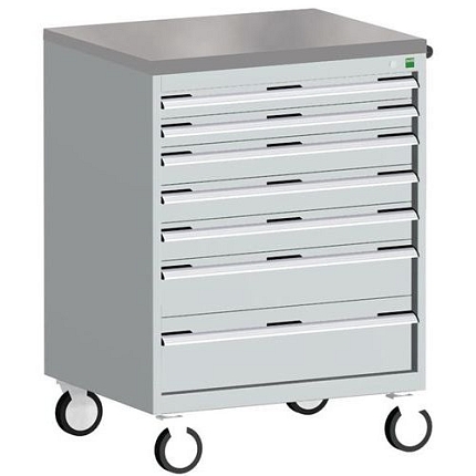 Mobilní zásuvková skříň Bott Cubio, 109 x 80 x 65 cm, 7 zásuvek, linoleum, šedá-šedá