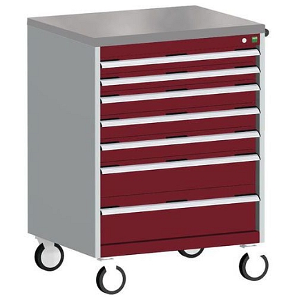 Mobilní zásuvková skříň Bott Cubio, 109 x 80 x 65 cm, 7 zásuvek, linoleum, šedá-červená