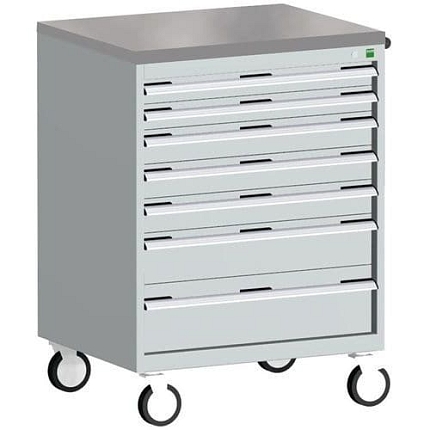 Mobilní zásuvková skříň Bott Cubio, 109 x 80 x 65 cm, 7 zásuvek, linoleum, šedá-modrá