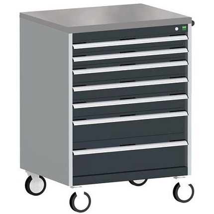 Mobilní zásuvková skříň Bott Cubio, 109 x 80 x 65 cm, 7 zásuvek, linoleum, šedá-antracit