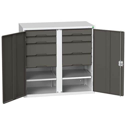 Kovová skříň pro údržbu Bott Verso, 100 x 105 x 55 cm, 2 police, 8 zásuvek, šedá-antracit