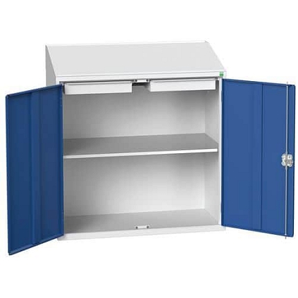 Skříň s šikmým pultem Bott Verso Economy, 113 x 105 x 55 cm, 2 police, 1 zásuvka, šedá-modrá