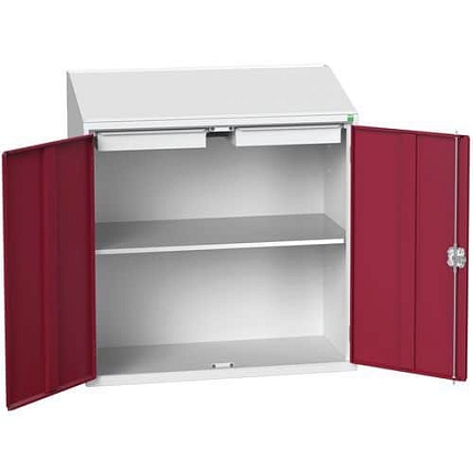 Skříň s šikmým pultem Bott Verso Economy, 113 x 105 x 55 cm, 2 police, 1 zásuvka, šedá-červená