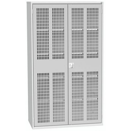 Dílenská skříň policová Bott Verso, drátěné dveře, 4 police, 200 x 130 x 55 cm, šedá-šedá