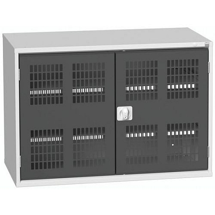 Dílenská skříň policová Bott Verso, drátěné dveře, 2 police, 80 x 130 x 55 cm, šedá-antracit