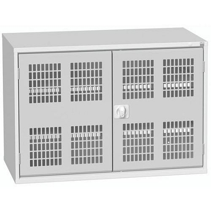 Dílenská skříň policová Bott Verso, drátěné dveře, 2 police, 80 x 130 x 55 cm, šedá-šedá