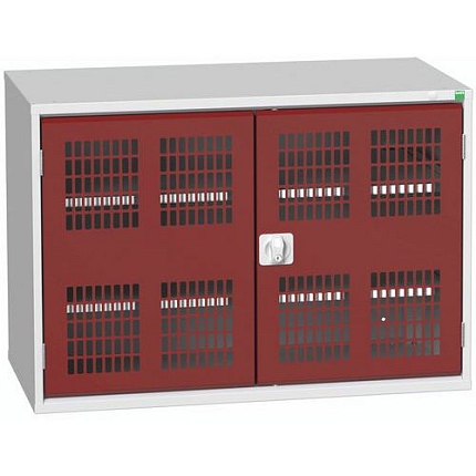 Dílenská skříň policová Bott Verso, drátěné dveře, 2 police, 80 x 130 x 55 cm, šedá-červená