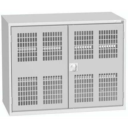 Dílenská skříň policová Bott Verso, drátěné dveře, 2 police, 90 x 130 x 55 cm, šedá-šedá