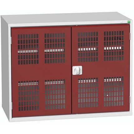 Dílenská skříň policová Bott Verso, drátěné dveře, 2 police, 90 x 130 x 55 cm, šedá-červená