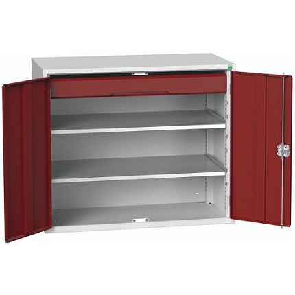 Dílenská skříň se zásuvkami Bott Verso, 100 x 130 x 55 cm, 2 police, 1 zásuvka, šedá-červená