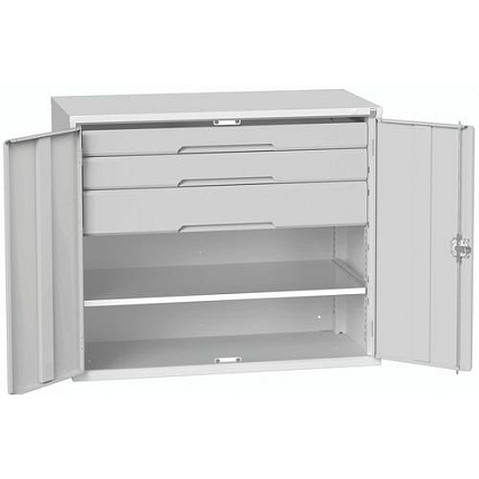 Dílenská skříň se zásuvkami Bott Verso, 100 x 130 x 55 cm, 1 police, 3 zásuvky, šedá-šedá