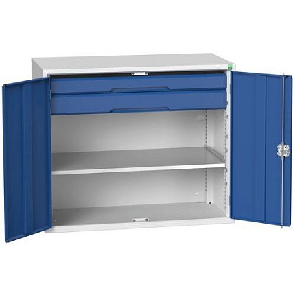 Dílenská skříň se zásuvkami Bott Verso, 100 x 130 x 55 cm, 1 police, 2 zásuvky, šedá-modrá