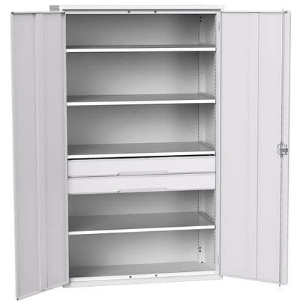 Dílenská skříň se zásuvkami Bott Verso, 200 x 130 x 55 cm, 4 police, 2 zásuvky, šedá-šedá