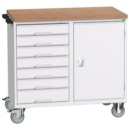 Údržový zásuvkový vozík Bott Verso, 98 x 105 x 60 cm, 7 zásuvek, skříňka, multiplex, šedá-šedá