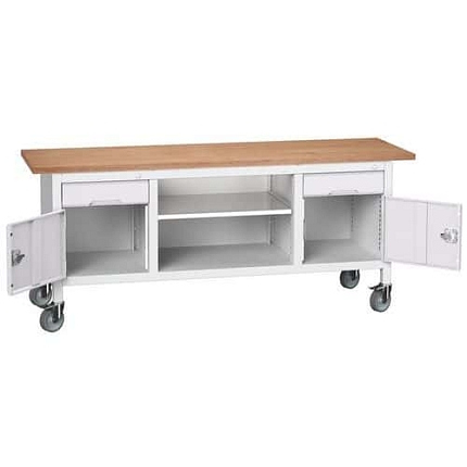 Mobilní dílenský stůl Bott Verso Storage, 200 x 60 x 83 cm, multiplex, 2 zásuvky, 1 police, 2 skříňky, šedá-šedá