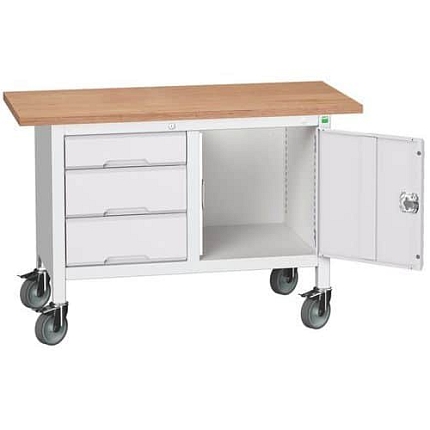 Mobilní dílenský stůl Bott Verso Storage, 125 x 60 x 83 cm, multiplex, 3 zásuvky, 1 skříňky, šedá-šedá