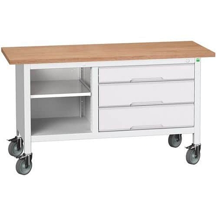 Mobilní dílenský stůl Bott Verso Storage, 150 x 60 x 83 cm, multiplex, 3 zásuvky, 1 police, šedá-šedá