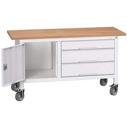 Mobilní dílenský stůl Bott Verso Storage, 150 x 60 x 83 cm, multiplex, 3 zásuvky, 1 skříňka, šedá-šedá