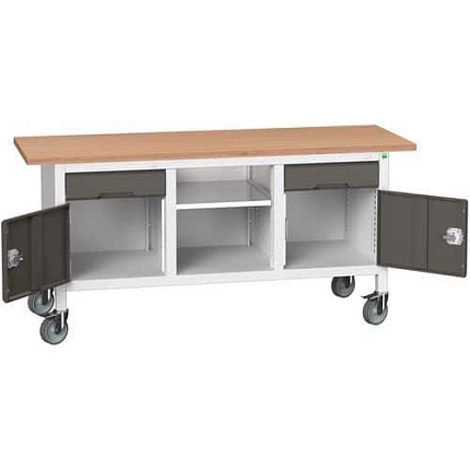 Mobilní dílenský stůl Bott Verso Storage, 175 x 60 x 83 cm, multiplex, 2 zásuvky, 1 police, 2 skříňky, šedá-antracit