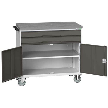 Mobilní pracovní stůl se zásuvkami Bott Verso, 98 x 105 x 60 cm, 2 zásuvky, skříňka, linoleum, šedá-antracit