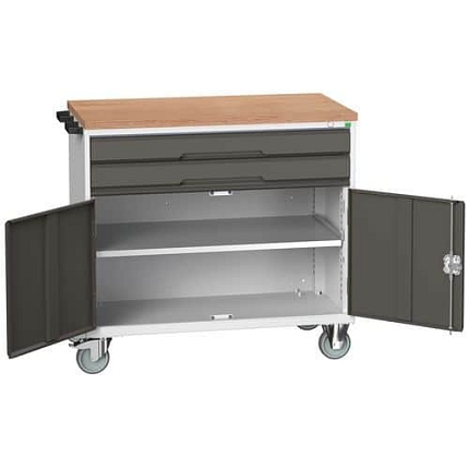 Mobilní pracovní stůl se zásuvkami Bott Verso, 98 x 105 x 60 cm, 2 zásuvky, skříňka, multiplex, šedá-antracit