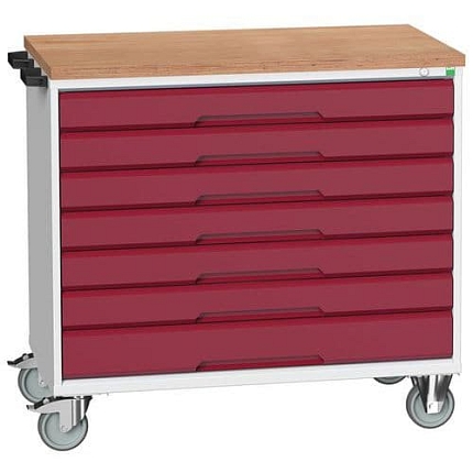 Mobilní pracovní stůl se zásuvkami Bott Verso, 98 x 105 x 60 cm, 7 zásuvek, multiplex, šedá-červená