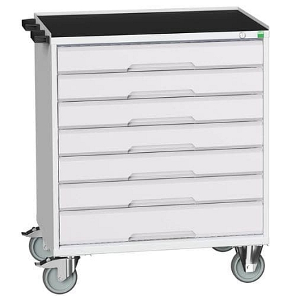 Mobilní pracovní stůl se zásuvkami Bott Verso, 96,5 x 80 x 55 cm, 7 zásuvek, rohož, šedá-šedá