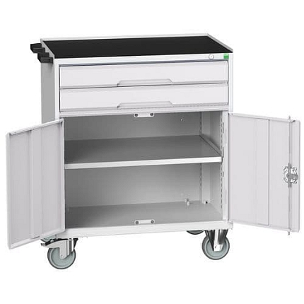 Mobilní pracovní stůl se zásuvkami Bott Verso, 96,5 x 80 x 55 cm, 2 zásuvky, skříňka, rohož, šedá-šedá