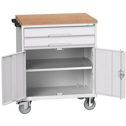 Mobilní pracovní stůl se zásuvkami Bott Verso, 98 x 80 x 60 cm, 2 zásuvky, skříňka, multiplex, šedá-šedá