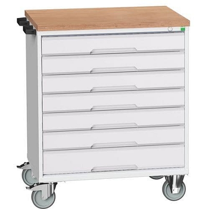 Mobilní pracovní stůl se zásuvkami Bott Verso, 98 x 80 x 60 cm, 7 zásuvek, multiplex, šedá-šedá