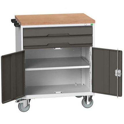 Mobilní pracovní stůl se zásuvkami Bott Verso, 98 x 80 x 60 cm, 2 zásuvky, skříňka, multiplex, šedá-antracit