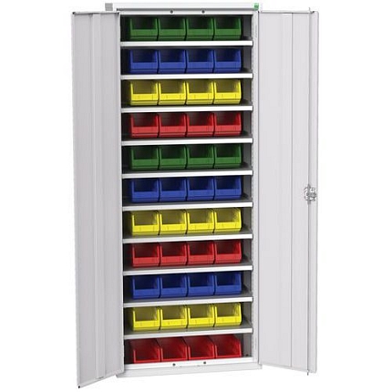 Skříň Bott Verso s boxy, 200 x 80 x 35 cm, 10 polic, 44 boxů, šedá-šedá