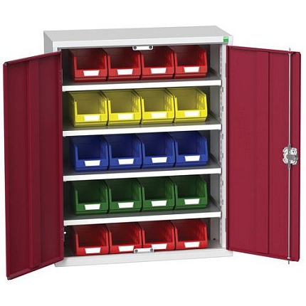 Skříň Bott Verso s boxy, 100 x 80 x 35 cm, 4 police, 20 boxů, šedá-červená